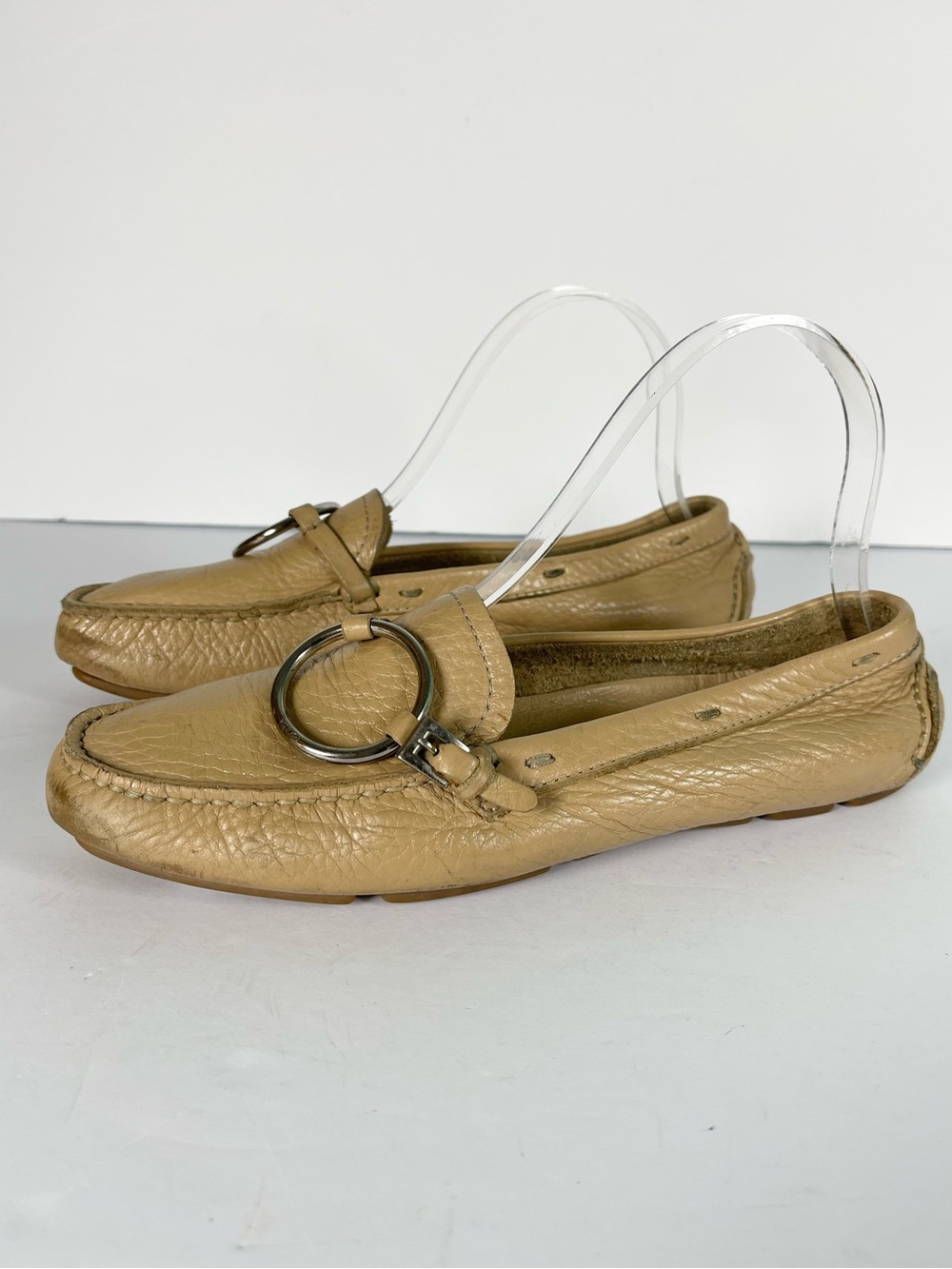 Prada Beige Leather Driving Moccasins EU 34.5